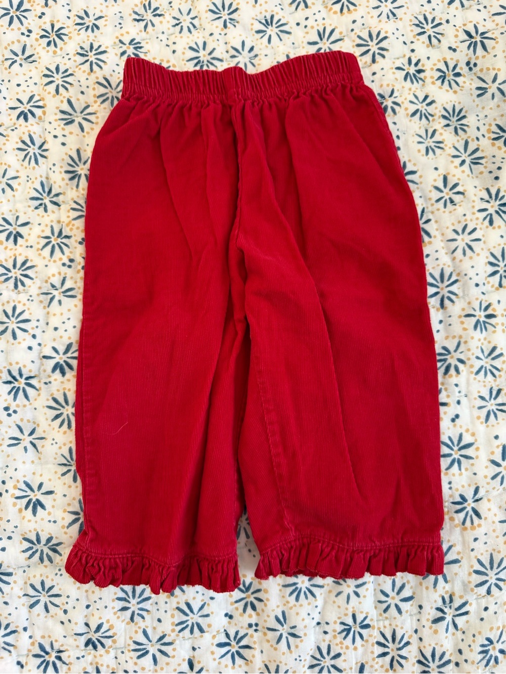 Red Ruffle Hem Kids Corduroy Bottoms